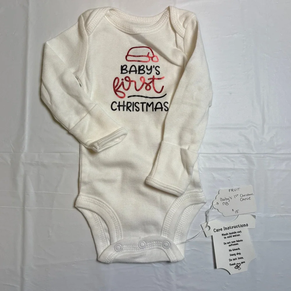 Just One You Carter's Baby's First Christmas Long Sleeve Bodysuit White NB‎